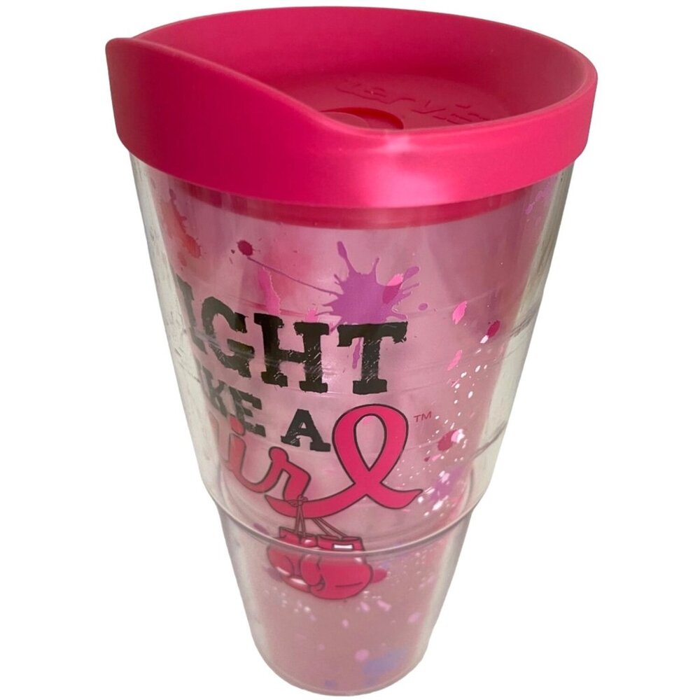 Pink Fight Like A Girl Breast Cancer Tervis Tumbler 24 oz with Pink Lid BPA-Free - Picture 8 of 11